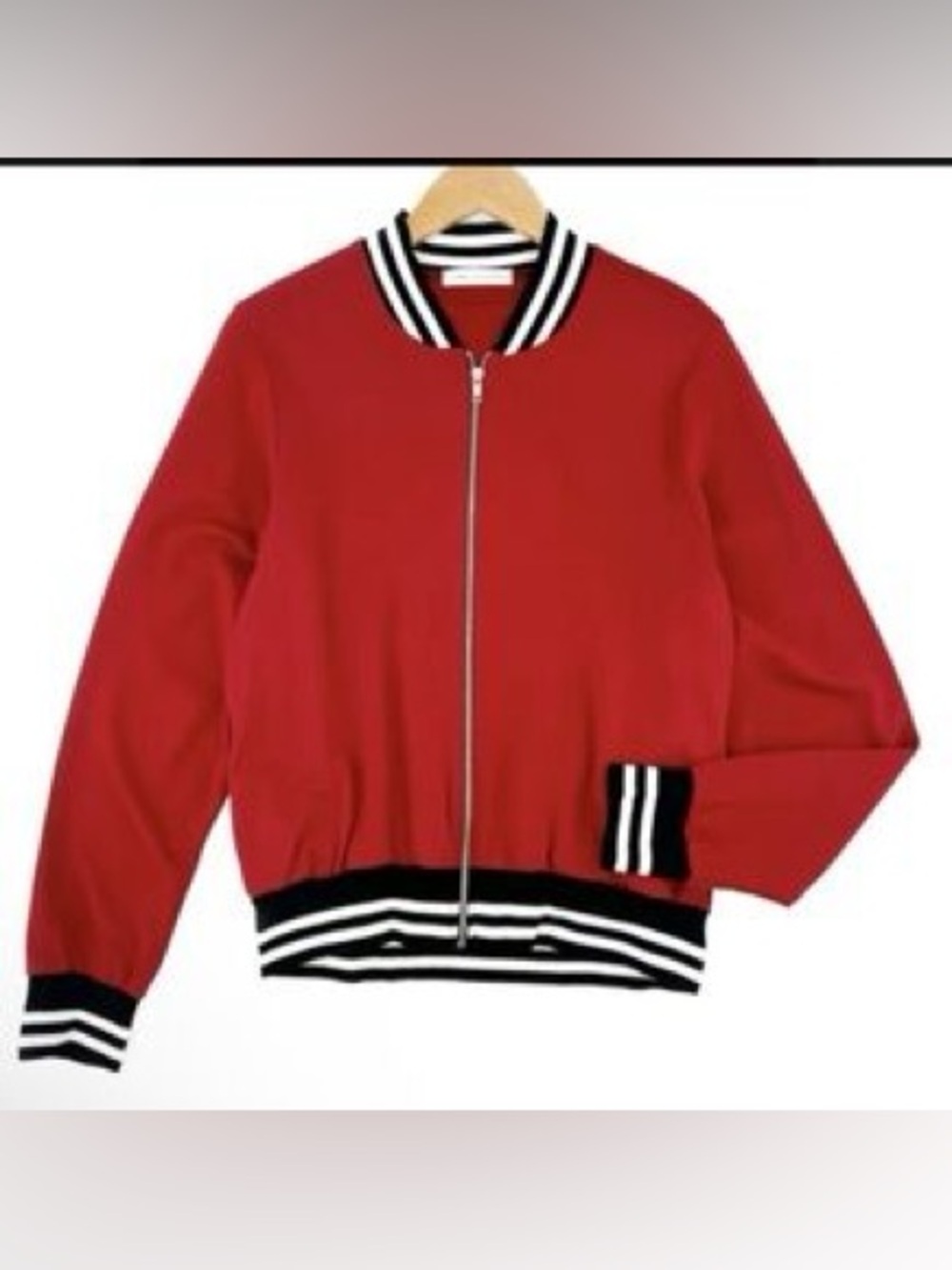 Chris & Carol Red Varsity Bomber Jacket with Black-White Trim